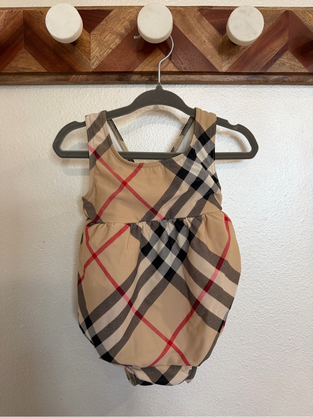 Burberry baby girl one piece swimsuit Classic Plaid Baby swim - Tan Red Black